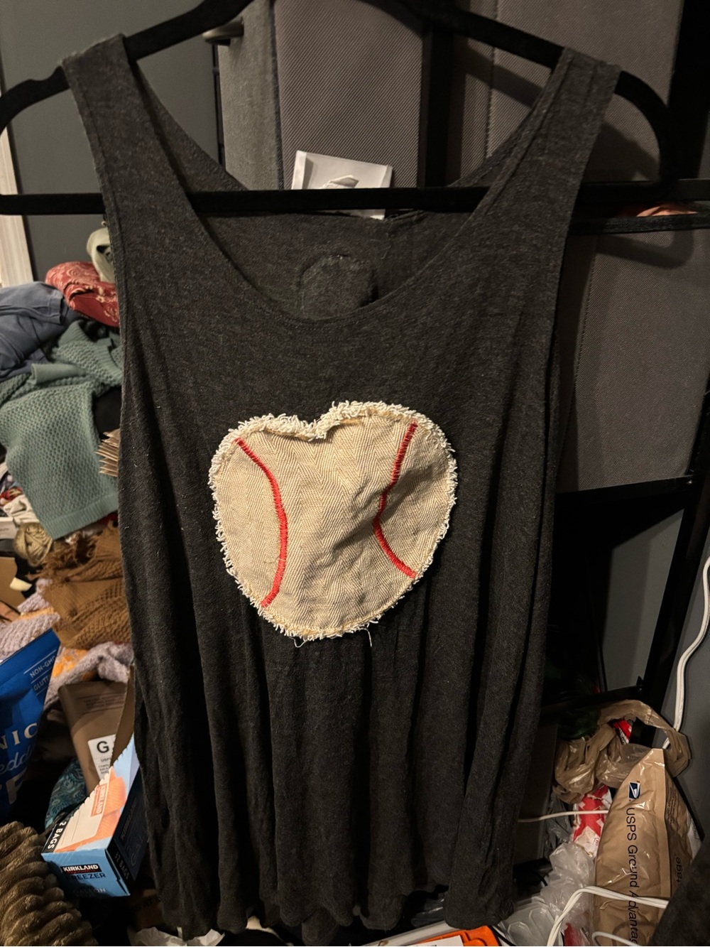 Patchwork Dark Gray Tank with Heart Baseball  large